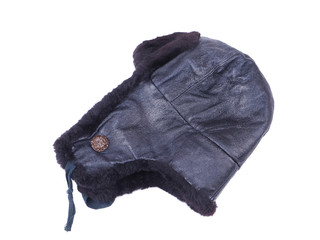 fur hat ear flaps on the white background