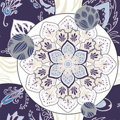 abstract seamless patcwork tile with floral ornament.arabic or o