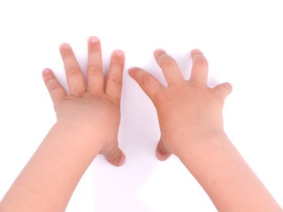children's hands on a white background