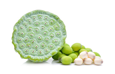 Green lotus seeds isolate on white