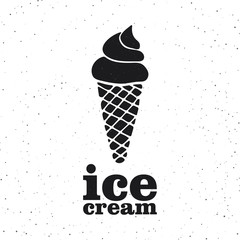 Vector illustration with ice cream. Typography poster with grunge texture.