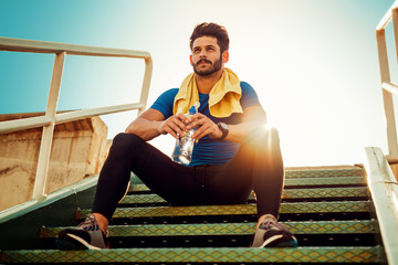 Picture of a young athletic man after training