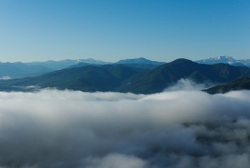 Fototapeta na wymiar Fog in the mountains of the Caucasus