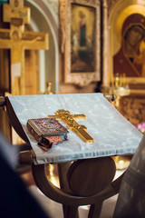 lectern with a cross in the church