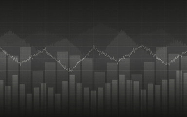 Business chart with line graph and bar chart in Sideways market on dark gray background (vector)