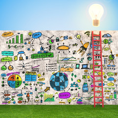 colorful business plan with idea lightbulb