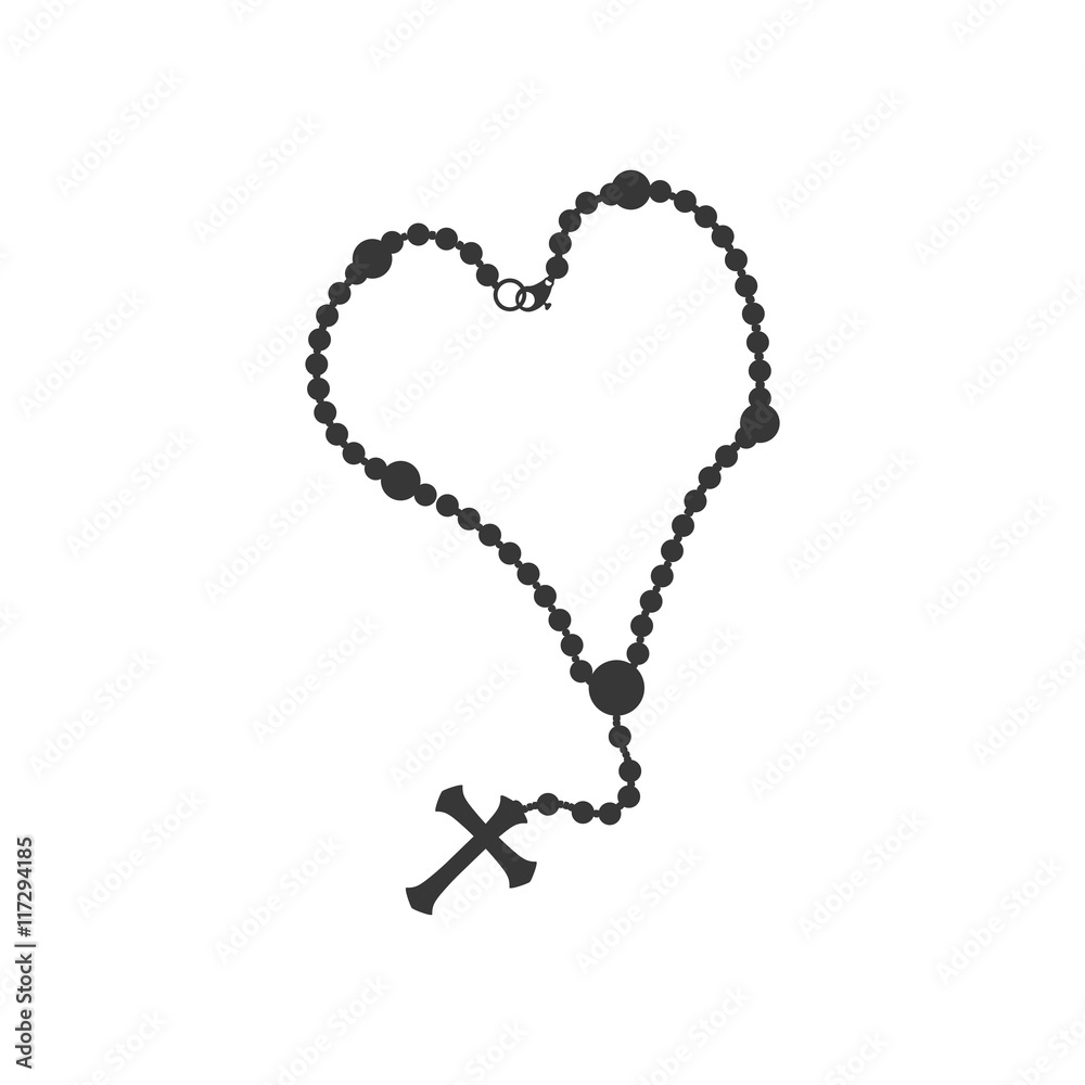 Poster rosary nacklace cross religion icon. Isolated and flat illustration. Vector graphic