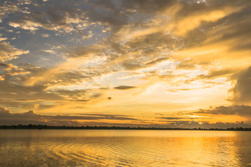 Fantastic fine sunrise sky reflex on the river for nature background
