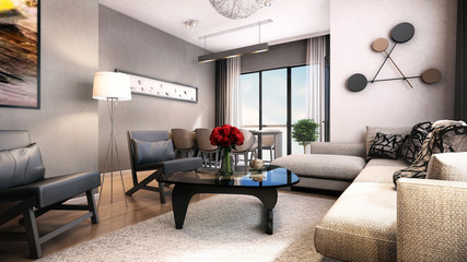 home design interior with 3d render