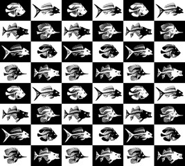 Fototapeta premium Seamless background with fishes.