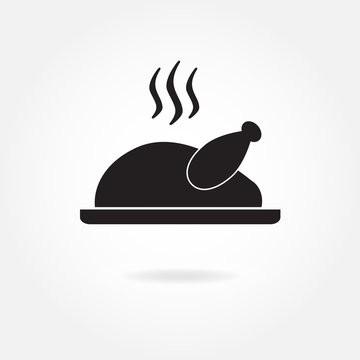 Roasted chicken or Turkey ready for Thanksgiving. Vector icon or sign.