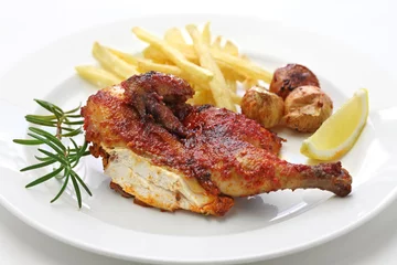 Poster spicy piri piri chicken, portuguese cuisine © uckyo