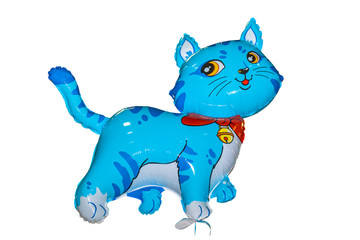 Baloon cat blue toy with red bow isolated on white background.