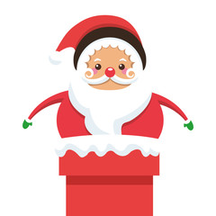 flat design santa claus stuck on chimney icon vector illustration
