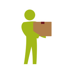 pictogram box delivery action male man silhouette icon. Isolated and flat illustration. Vector graphic