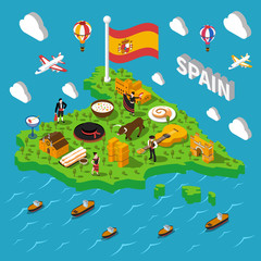 Fototapeta na wymiar Spain Isometric Map Illustration 