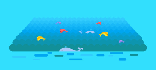 Naklejka premium Sea or Ocean Vector Template In Flat Style Design.