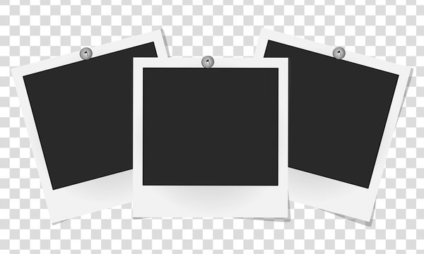 Set of realistic vector photo frames on metal rivets. Template photo design. Vector illustration