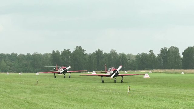 Russia, Novosibirsk, July 31, 2016: Two Yak-52 on the runway