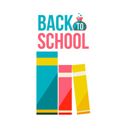 Back to school poster with row of books, flat style vector illustration isolated on white background. Start of school season concept, poster design with bookshelf as a symbol of educational process