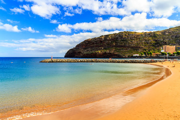 Fototapeta na wymiar Best sandy beach on Madeira island, Machico, Portugal