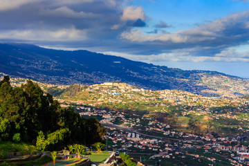Fototapeta na wymiar Panoramic view from Cabo Girao viewpoint at the capital Funchal of the island Madeira, Portugal