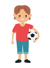 flat design boy holding soccer ball icon vector illustration