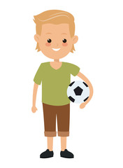 flat design boy holding soccer ball icon vector illustration