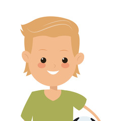 flat design boy holding soccer ball icon vector illustration