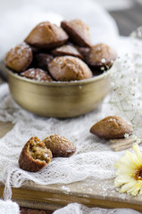Sweet madeleine cookies on table