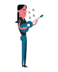 flat design woman playing guitar icon vector illustration