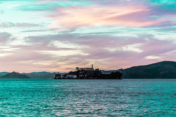 Colorful Sunset at Alcatraz Prison in San Francisco, California