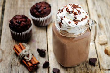 hot dark chocolate with whipped cream