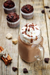hot dark chocolate with whipped cream