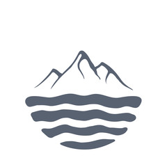 Mountain range over a lake, sea or ocean, outdoor logo vector illustration.