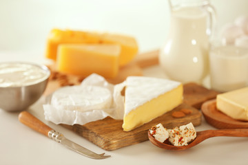 Dairy products on kitchen table