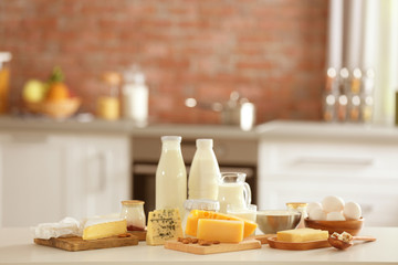 Dairy products on kitchen table