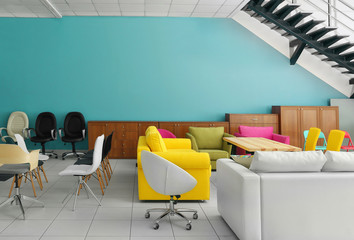 Stylish colorful furniture in interior