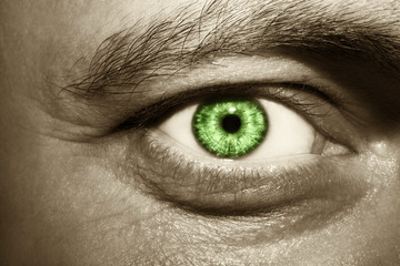 Image of man's green eye close up.