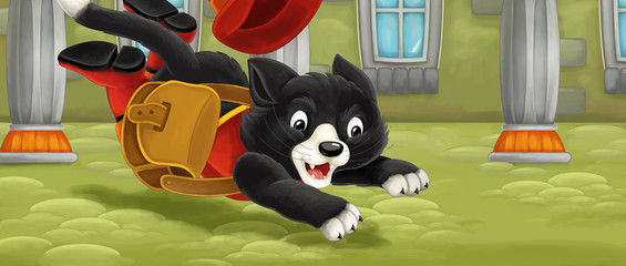 Obraz na płótnie Canvas Cartoon cat - running and jumping - illustration for children