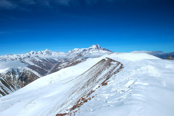 Fototapeta na wymiar Winter highland view of the Caucasus mountains, Georgia