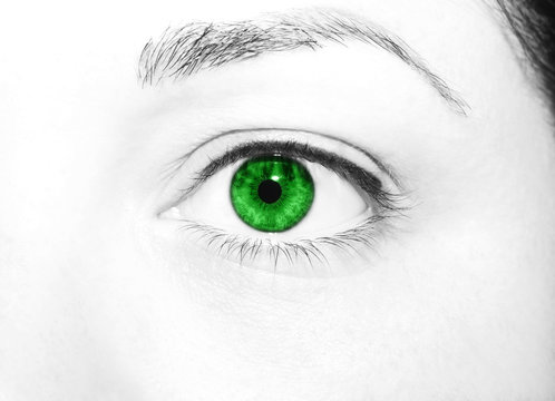 Beautiful insightful look green woman's eyes