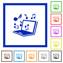 Laptop music framed flat icons