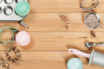 Bakery Utensils. Baking Kit. Kitchen Tools. Top View. Copy Space