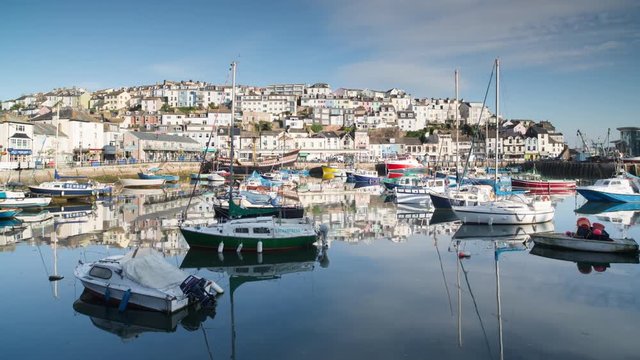 traditional english seaside town with fishing port