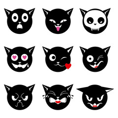 Set of black cat emoticons for Halloween