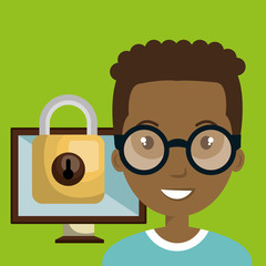 person screen padlock glass