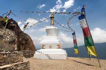 Stupa with prayer flags - way to mount Everest base camp
