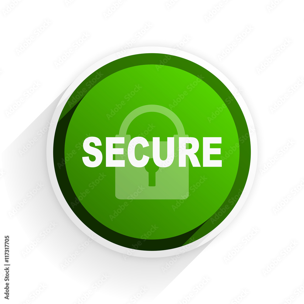 Poster secure flat icon with shadow on white background, green modern design web element