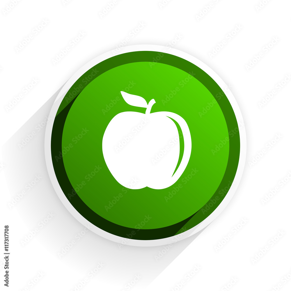 Poster apple flat icon with shadow on white background, green modern design web element